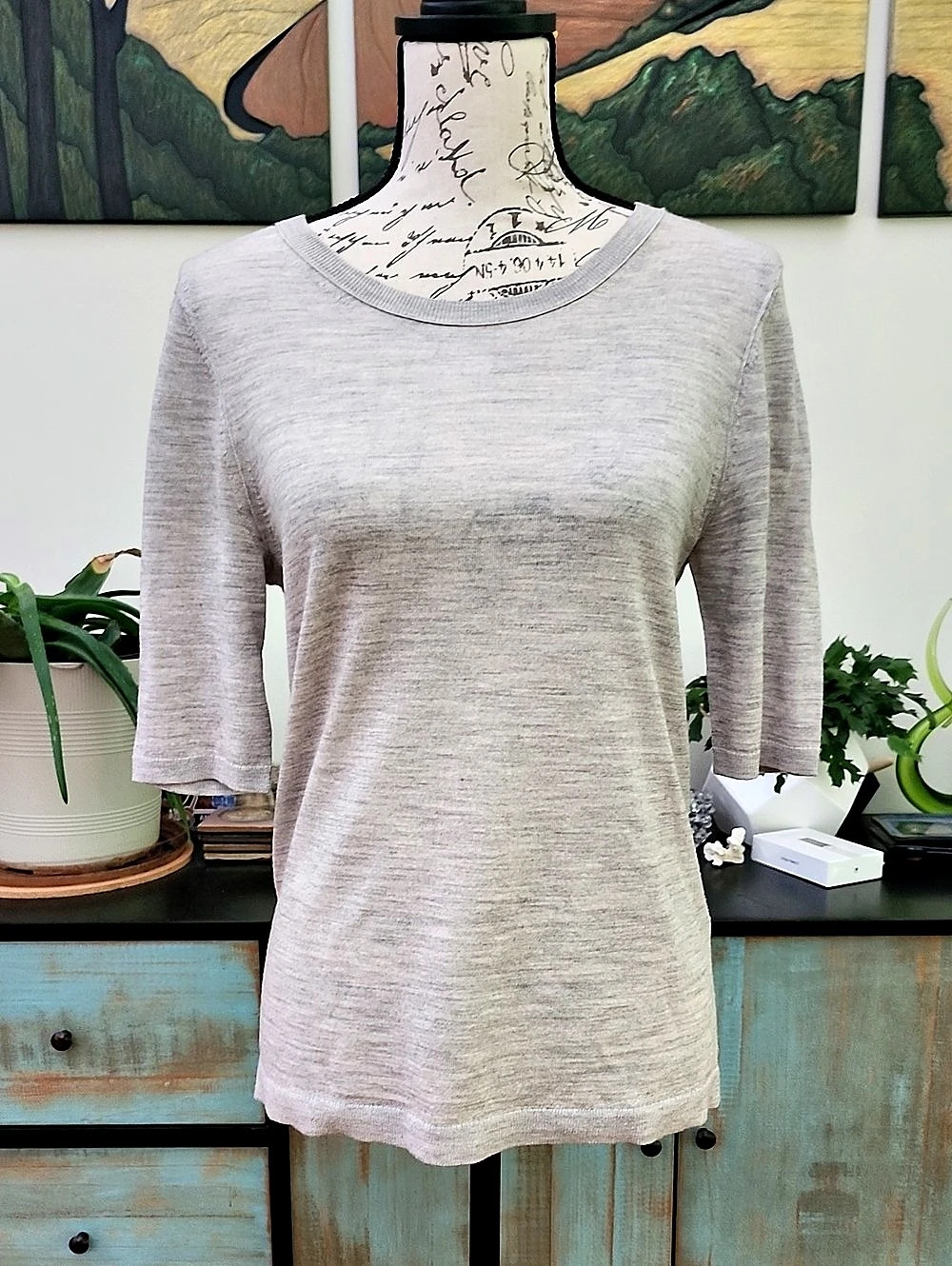 Banana Republic Merino Wool Crew Neck Elbow Length - Gray